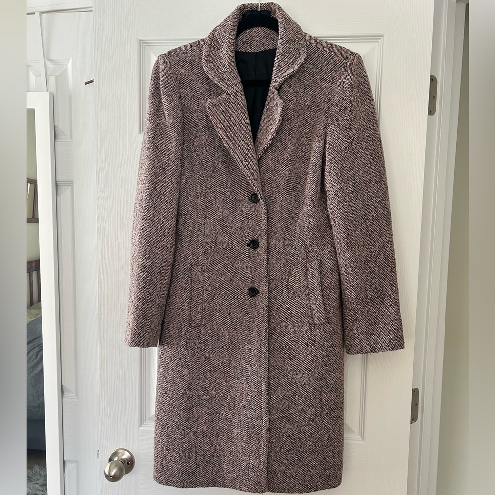 Women's Express Tweed Coat - Pink with Black Button Detail